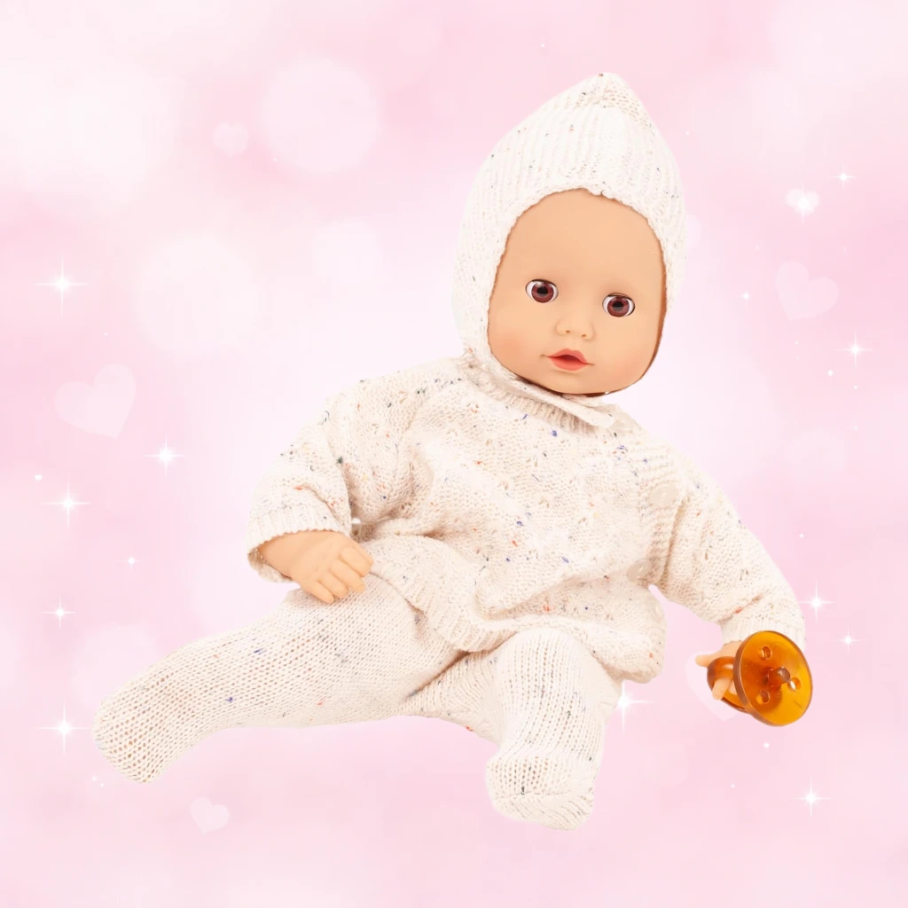 Gotz 2520564 Muffin Baby Cozy Knits- 13" Baby Doll Without Hair and Brown Sleeping Eyes