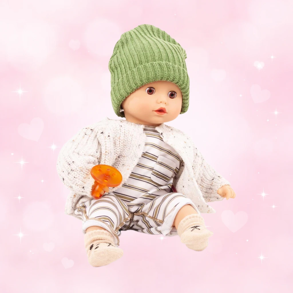 Gotz 2420562 Muffin Urban Stripes - 13" Tall Baby Doll Without Hair and Brown Sleeping Eyes.
